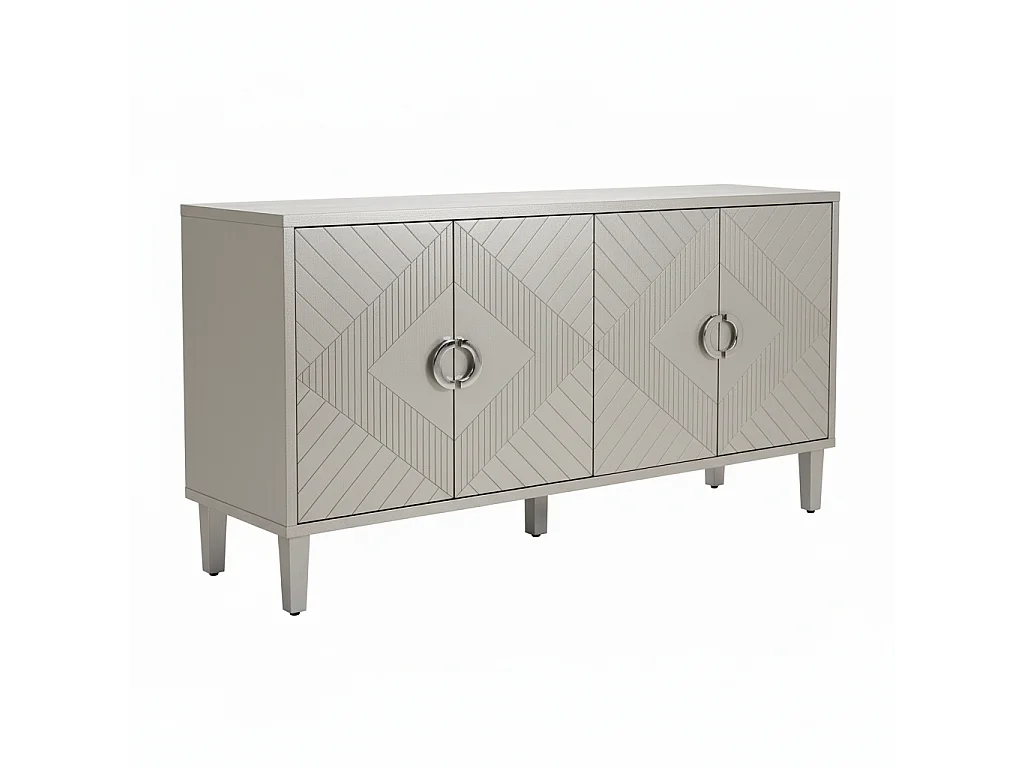 URBAN MEUBLE Buffet champagne argenté 4 portes poignées en alliage de zinc et façades à motif géométrique
