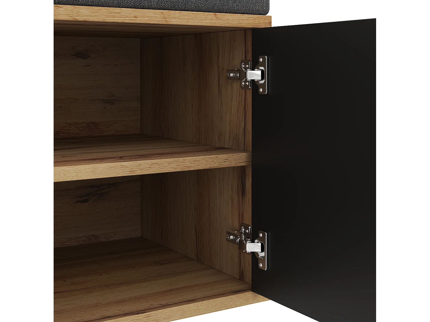 URBAN MEUBLE Vestiaire à l'entrée effet bois banc rembourré, miroir, porte-manteaux, miroir et rangement chaussures