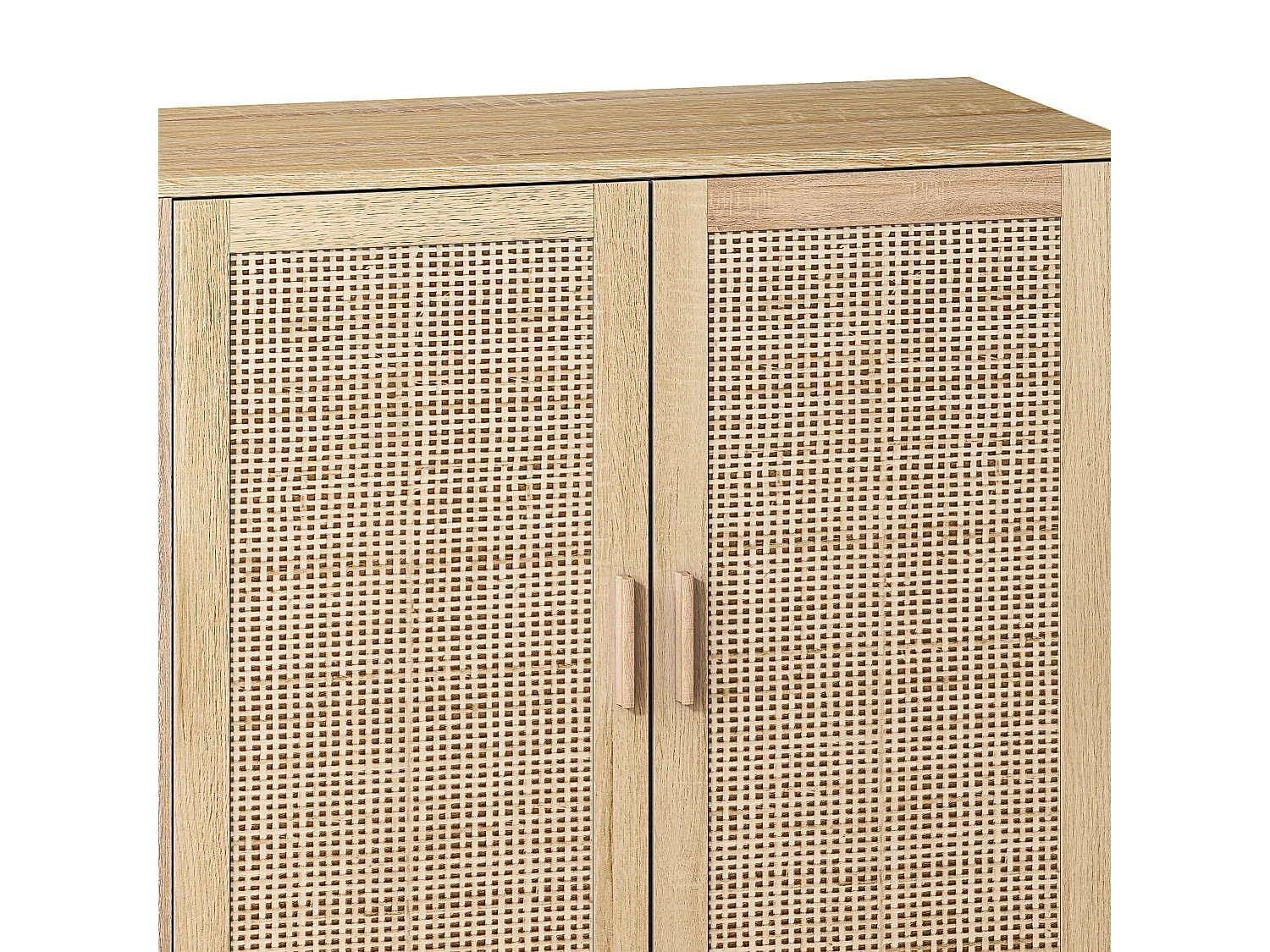 URBAN MEUBLE Buffet 4 portes en bois et cannage – Style naturel et chaleureux