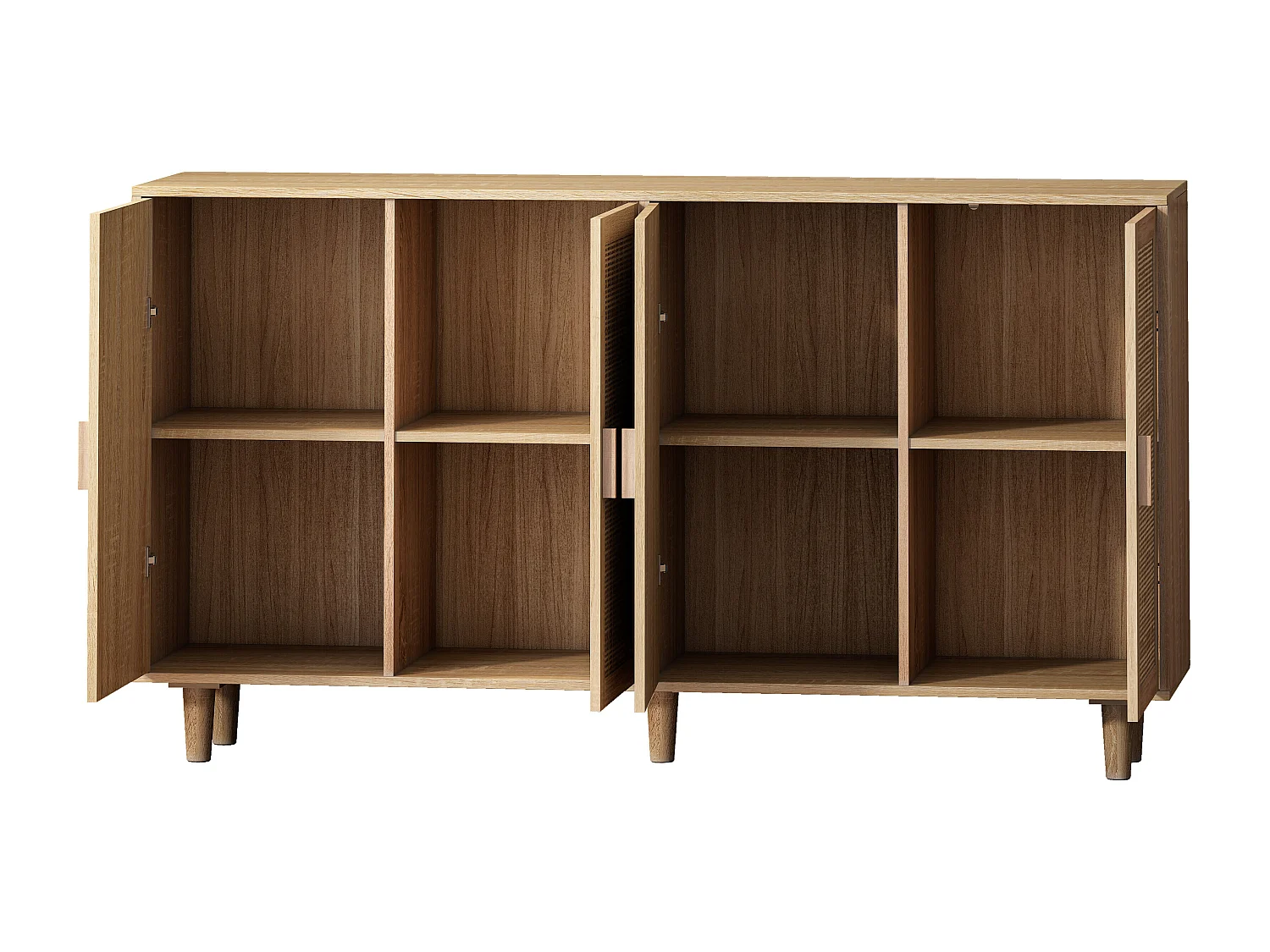 URBAN MEUBLE Buffet 4 portes en bois et cannage – Style naturel et chaleureux