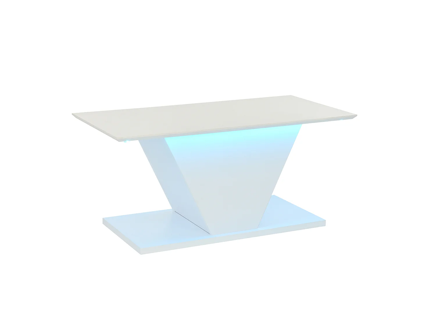 URBAN MEUBLE Table basse blanche brillante forme V avec éclairage LED 100x50cm