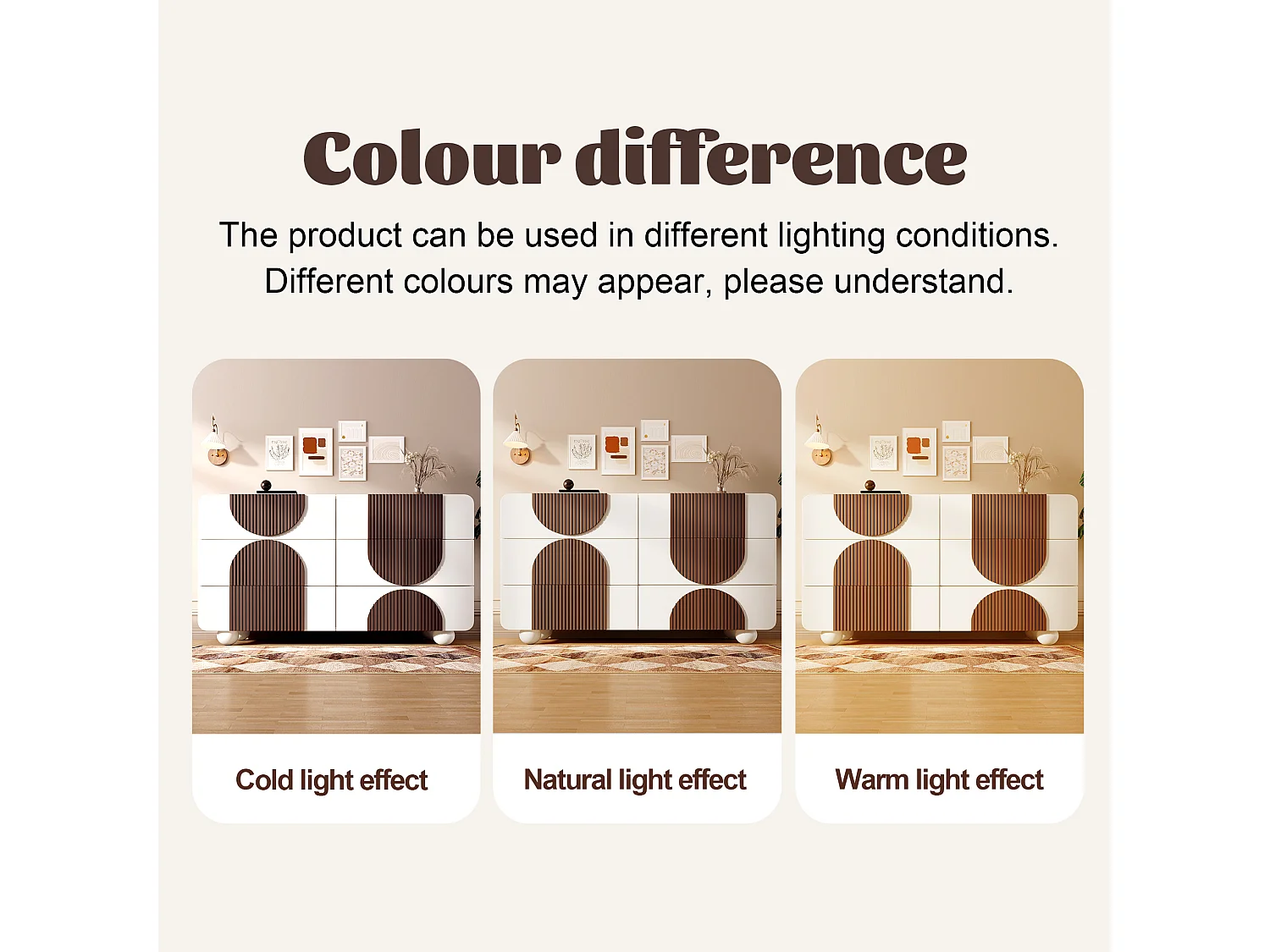 URBAN MEUBLE Buffet moderne bicolore blanc à 6 tiroirs avec design d'arches en bois couleur chocolat