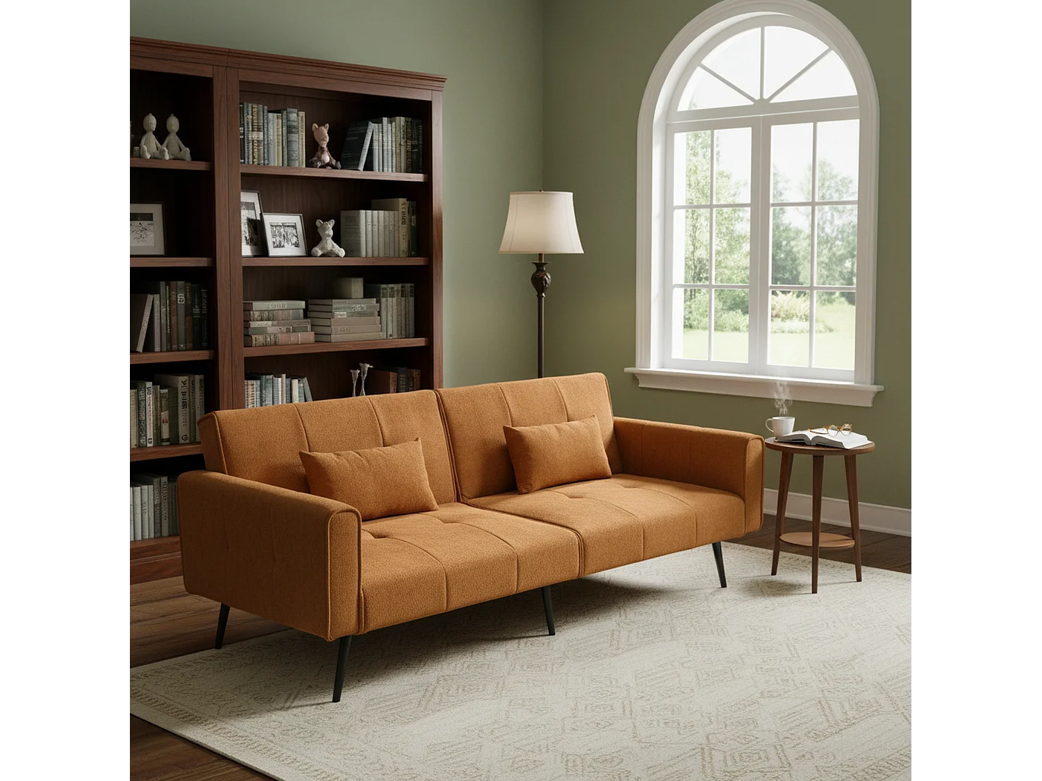 URBAN MEUBLE Canapé-lit 3 places velours côtelé jaune moutarde avec pieds en métal