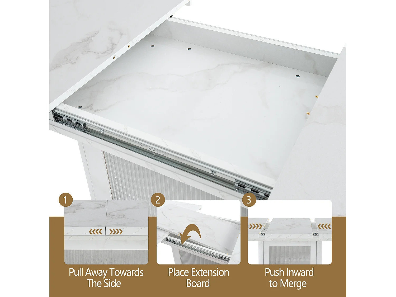 URBAN MEUBLE Table à manger rectangulaire extensible 120-160cm effet marbre blanc imprimé avec pied-armoire