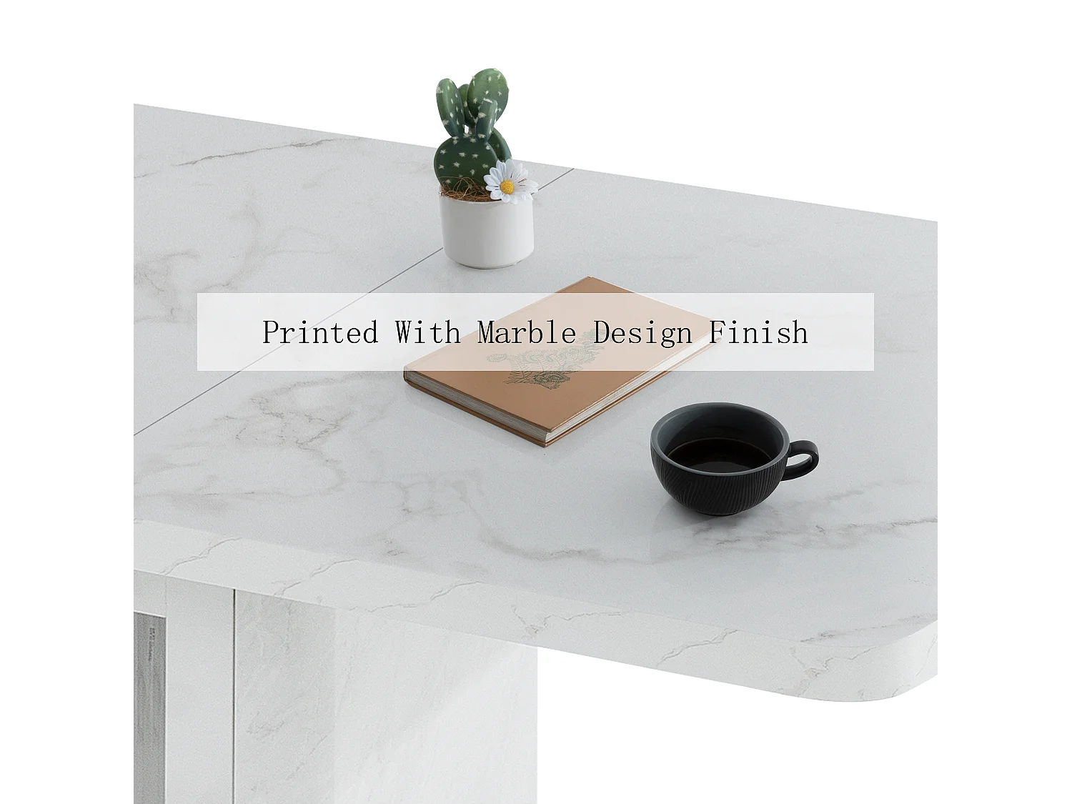 URBAN MEUBLE Table à manger rectangulaire extensible 120-160cm effet marbre blanc imprimé avec pied-armoire