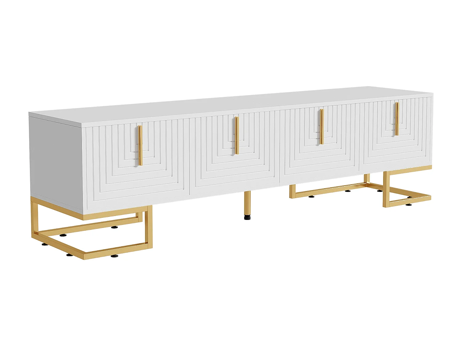 URBAN MEUBLE Buffet bois noyer à 6 tiroirs avec poignées en rotin et pieds en métal