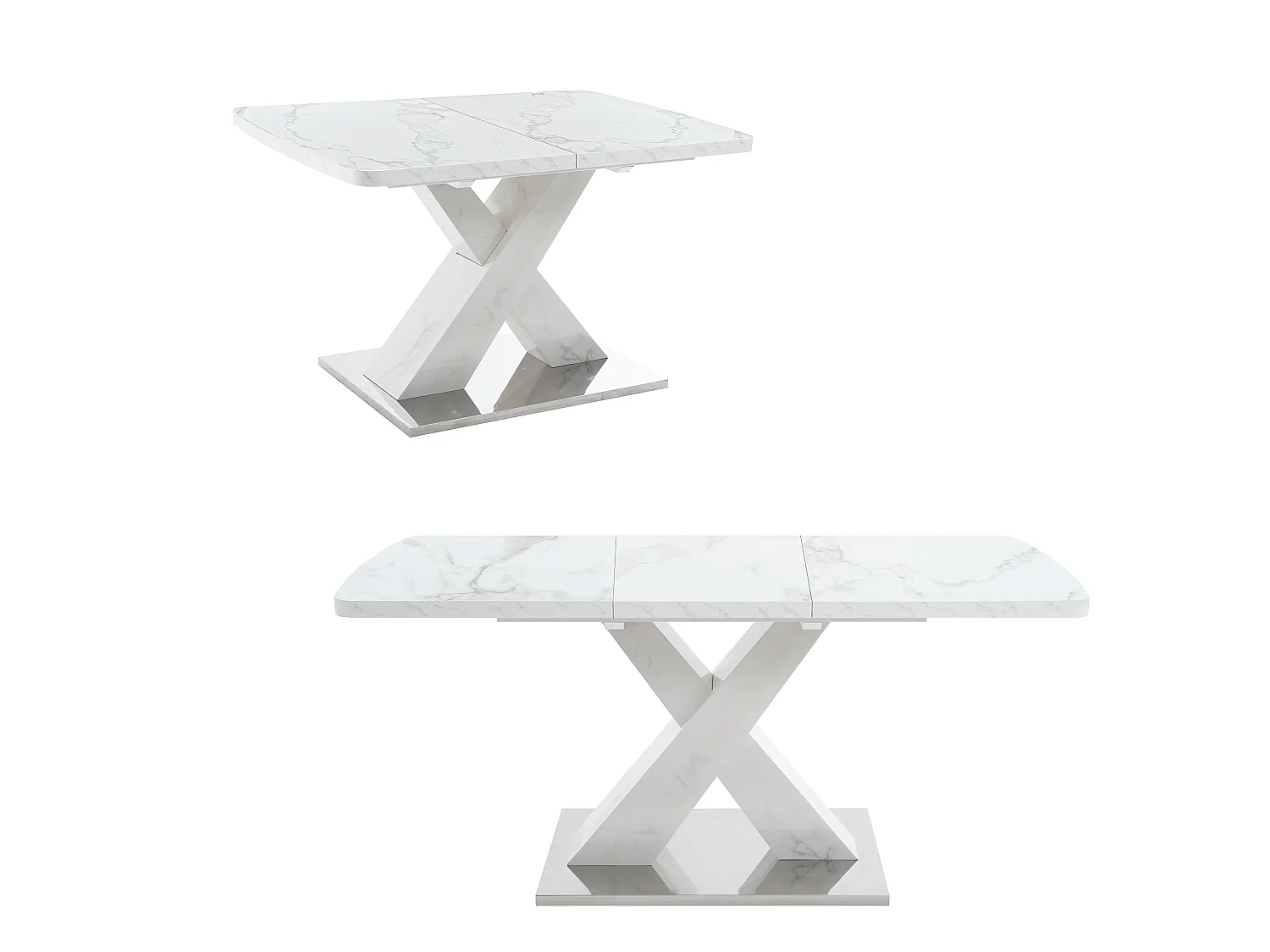 URBAN MEUBLE Table de salle à manger rectangulaire extensible 120-160cm, effet marbre blanc imprimé avec pied en forme X