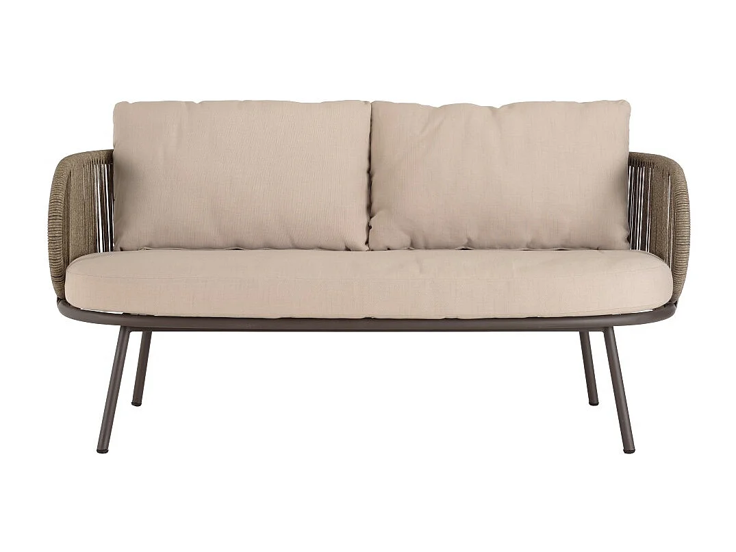 VICK - Salon de jardin 4 places en acier et cordage synthétique taupe