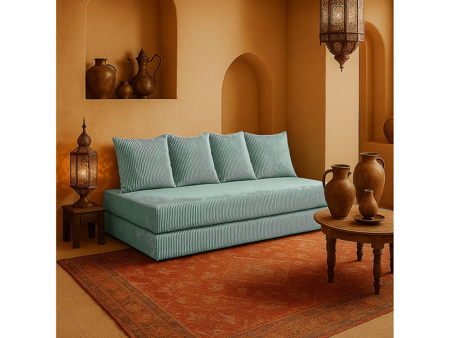 Canapé droit convertible LAYALI + 4 pl, déhoussable