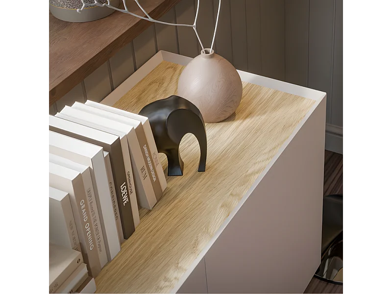 Buffet beige et bois 3 portes 150cm Mauro