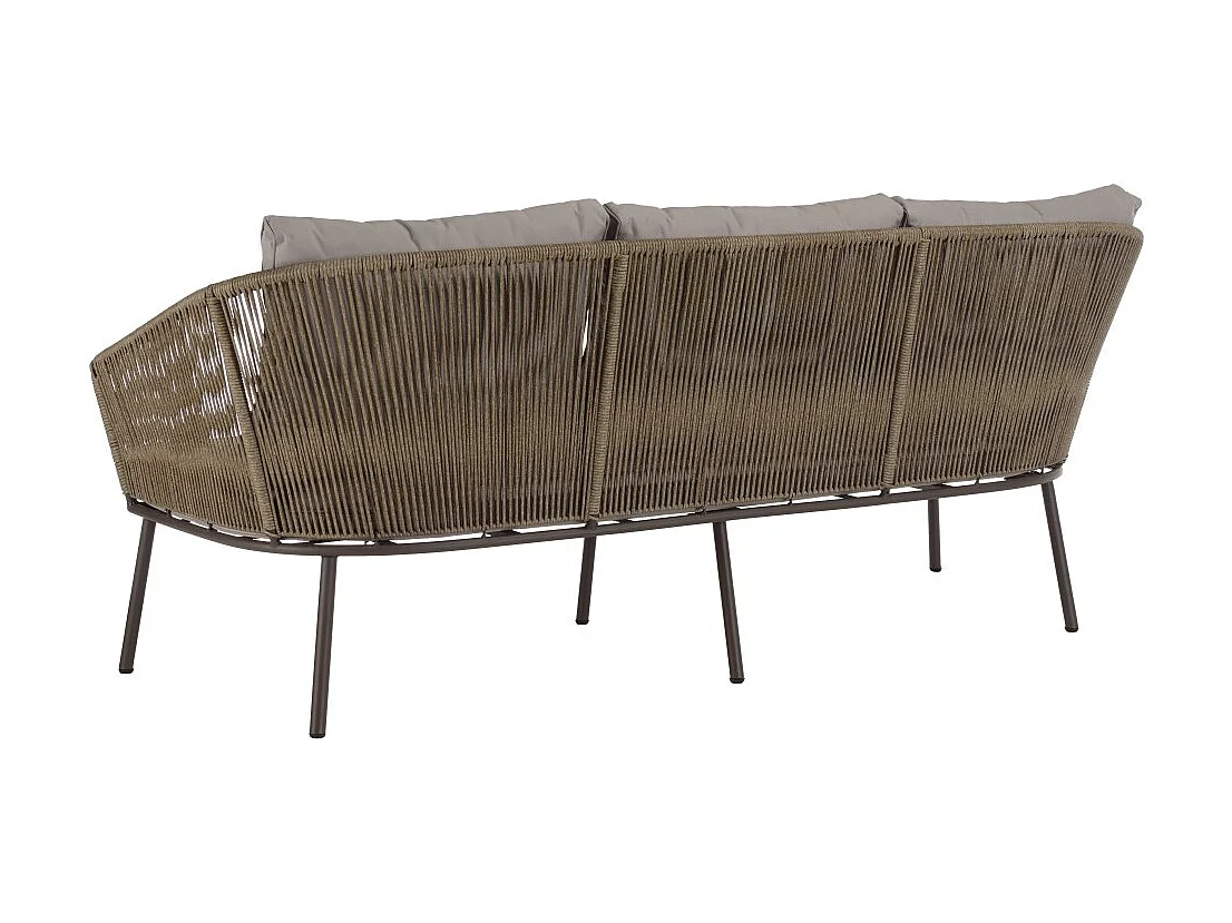 VICK - Salon de jardin 5 places acier, cordage synth. taupe, acacia huilé