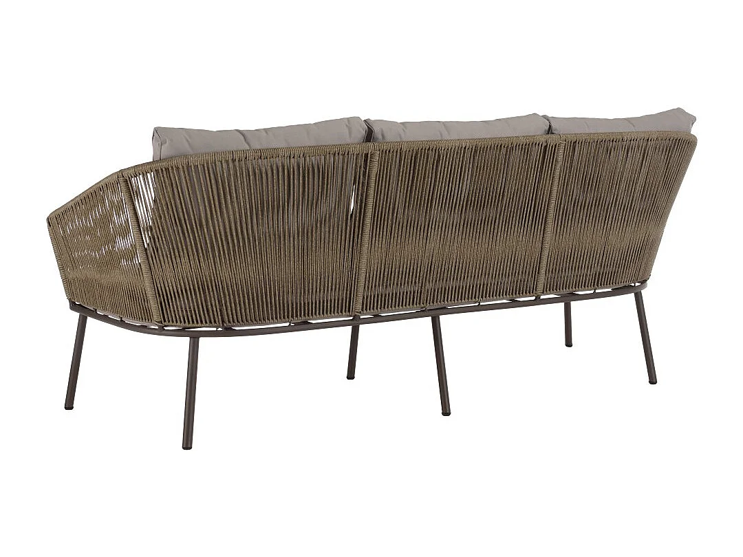 VICK - Salon de jardin 5 places acier, cordage synth. taupe, acacia huilé