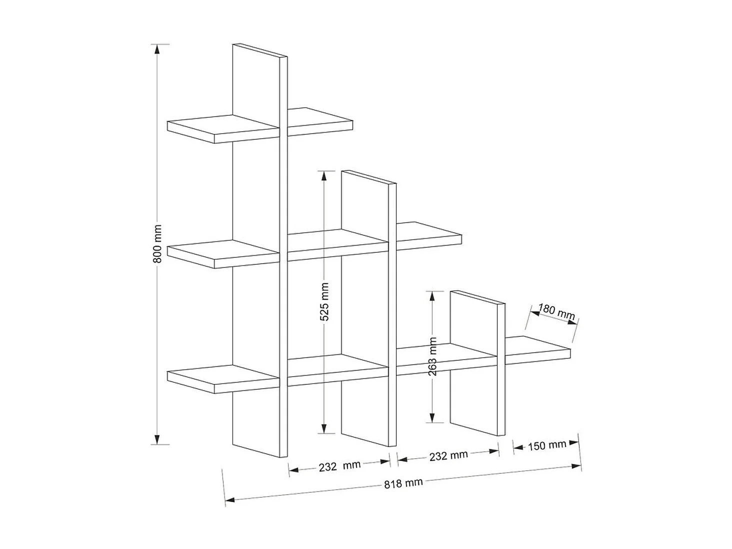 Etagère murale 3 niveaux décor noyer H80 cm - JUKE