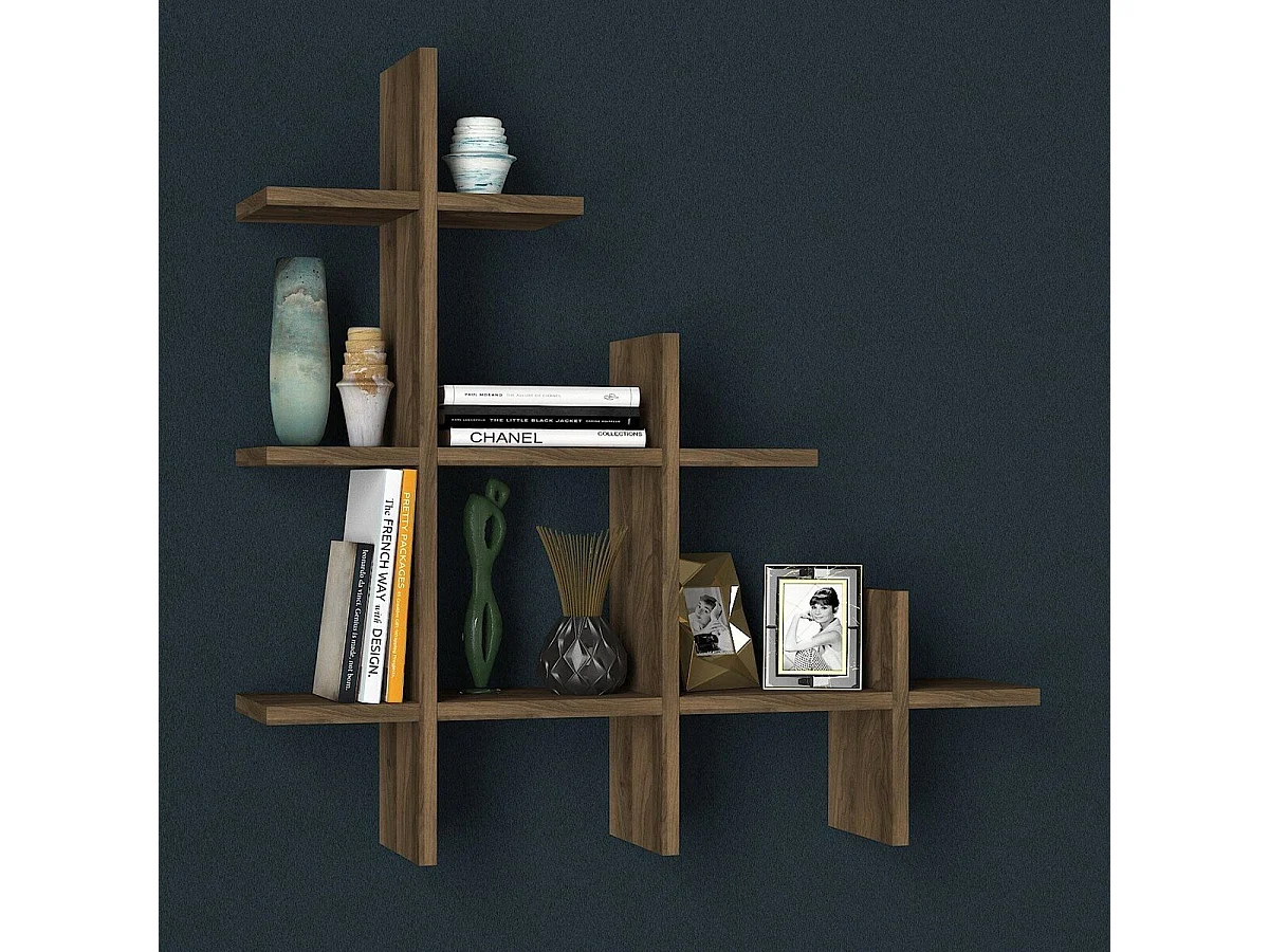 Etagère murale 3 niveaux décor noyer H80 cm - JUKE