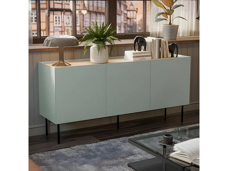 Buffet vert sauge 150 cm 3 portes Mauro