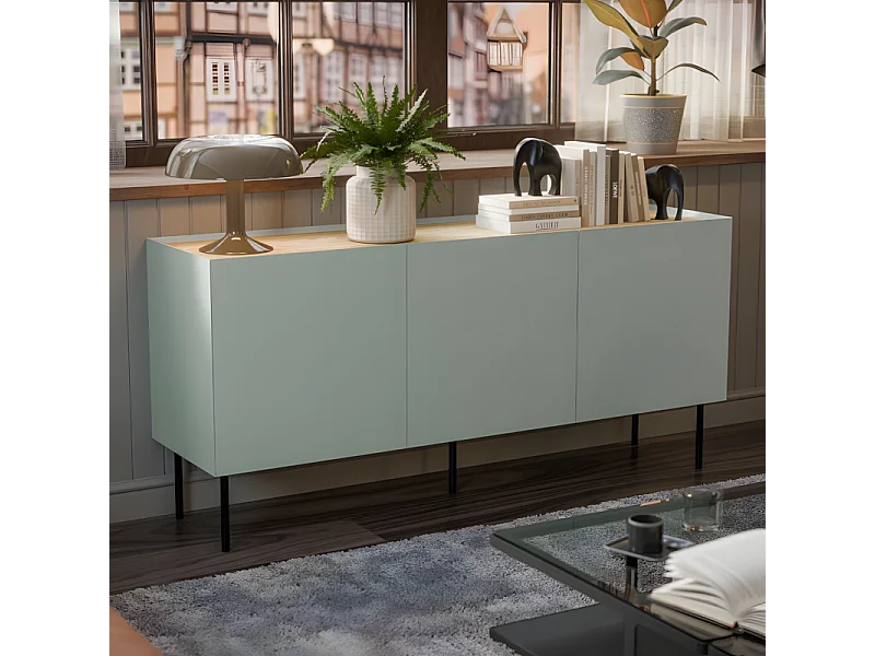 Buffet vert sauge 150 cm 3 portes Mauro