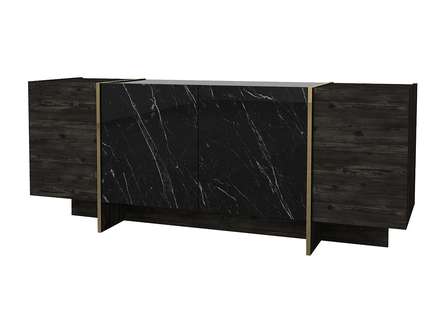 Buffet en bois "Veyron" - 180 x 46 x 75 cm - Noir Or