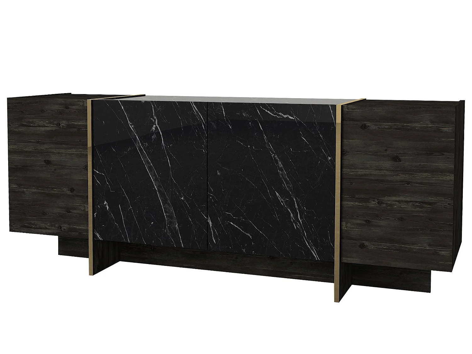 Modern Svart Trä Buffé "Veyron" - 180 x 46 x 75 cm - 3 Dörrar