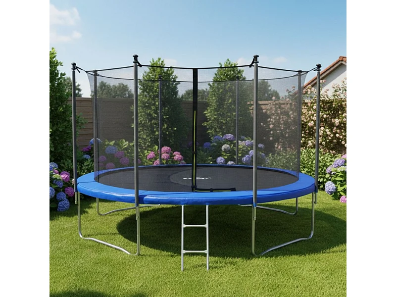 Trampoline pour enfant 12Ft ø366cm avec coussin de protection Bleu, Echelle et Filet de sécurité