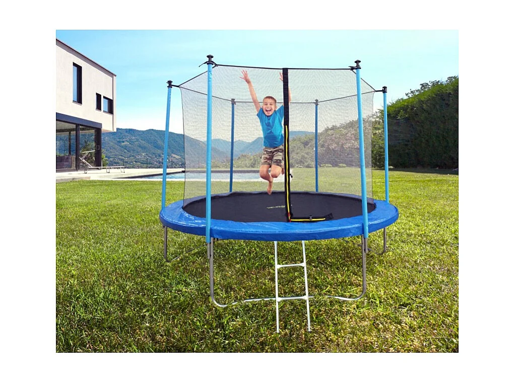 Trampoline pour enfant 10Ft ø305cm avec coussin de protection Bleu, Echelle et Filet de sécurité