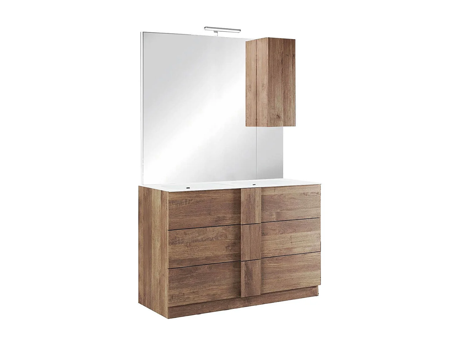 Meuble Vasque 122cm 3 tiroirs + Miroir aspect bois finition Mercure - ZEUS
