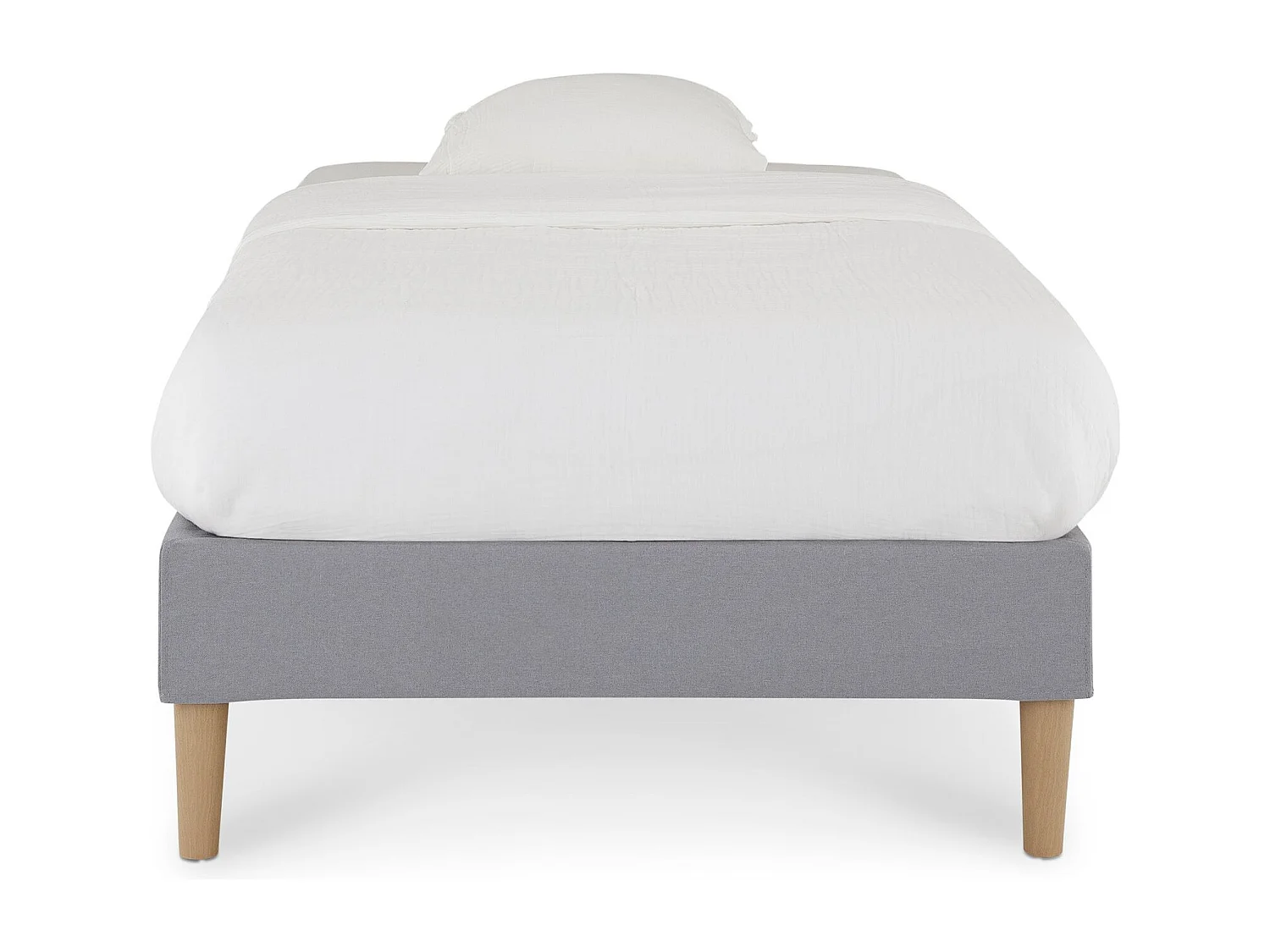 Sommier tapissier PAIMPOL 90 x 190 cm structure en bois et revêtement en tissu gris, cadre de lit avec pieds