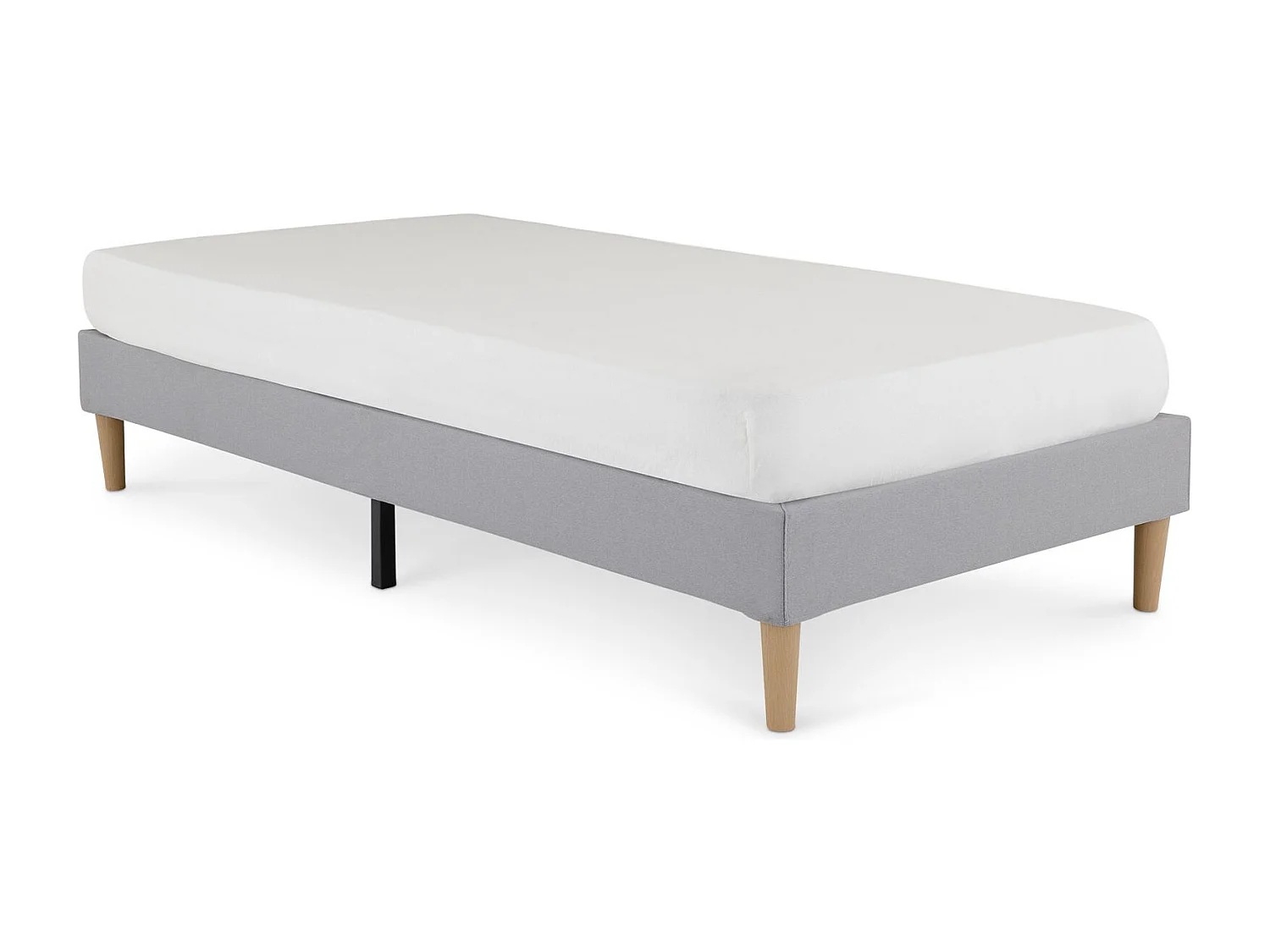 Sommier tapissier PAIMPOL 90 x 190 cm structure en bois et revêtement en tissu gris, cadre de lit avec pieds