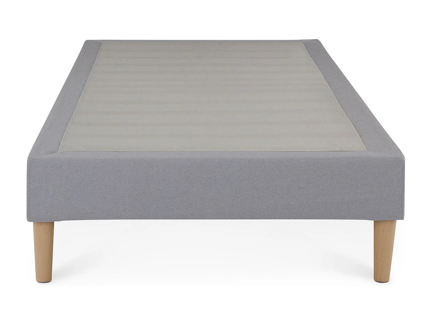 Sommier tapissier PAIMPOL 90 x 190 cm structure en bois et revêtement en tissu gris, cadre de lit avec pieds