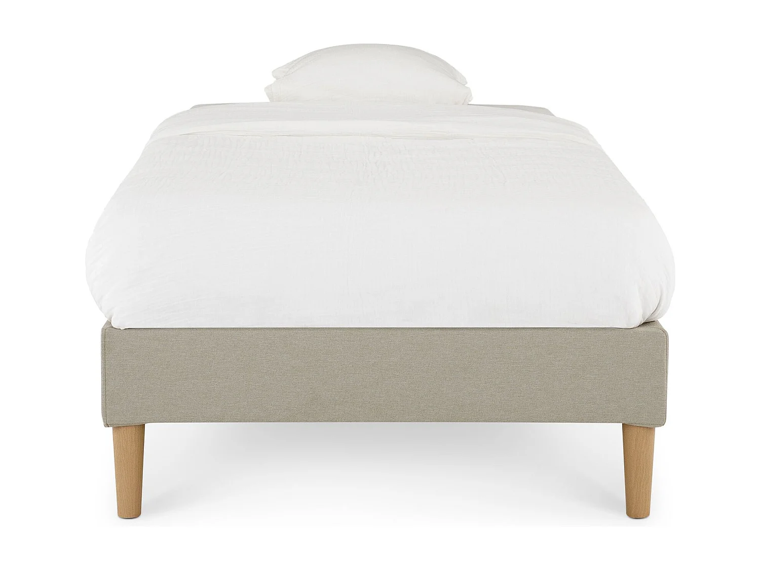 Sommier tapissier PAIMPOL 90 x 190 cm structure en bois et revêtement en tissu beige, cadre de lit avec pieds