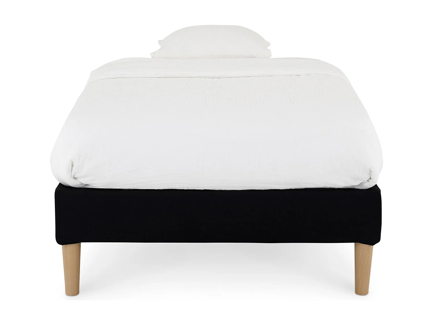 Sommier tapissier PAIMPOL 90 x 190 cm structure en bois et revêtement en tissu noir, cadre de lit avec pieds