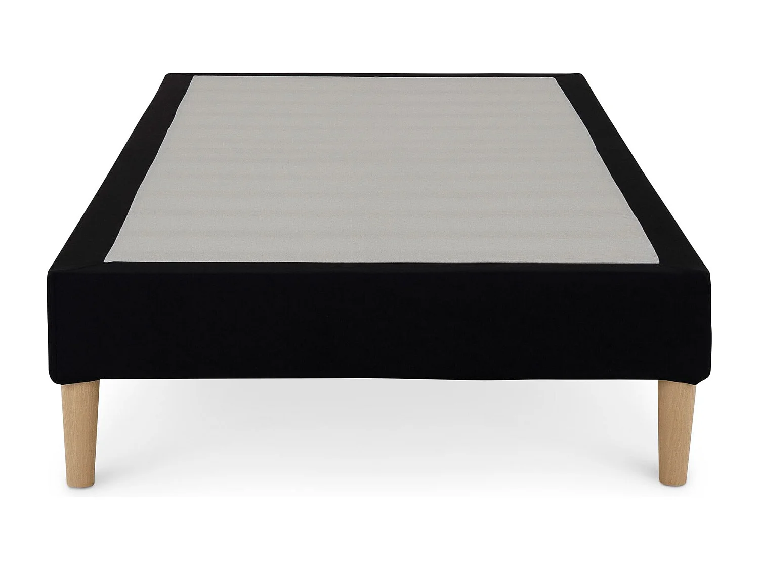 Sommier tapissier PAIMPOL 90 x 190 cm structure en bois et revêtement en tissu noir, cadre de lit avec pieds