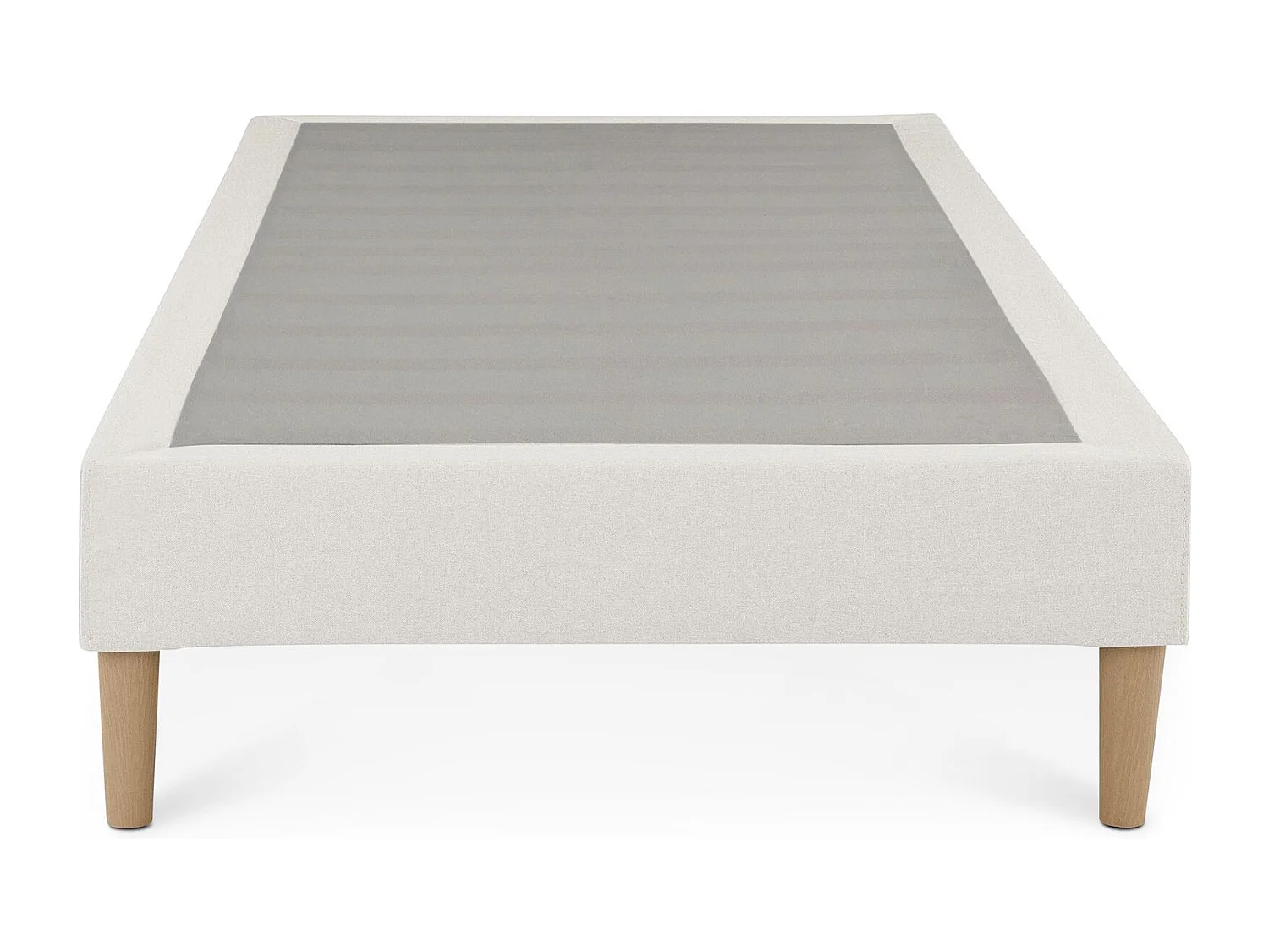 Sommier tapissier PAIMPOL 90 x 190 cm structure en bois et revêtement en tissu blanc crème, cadre de lit avec pieds