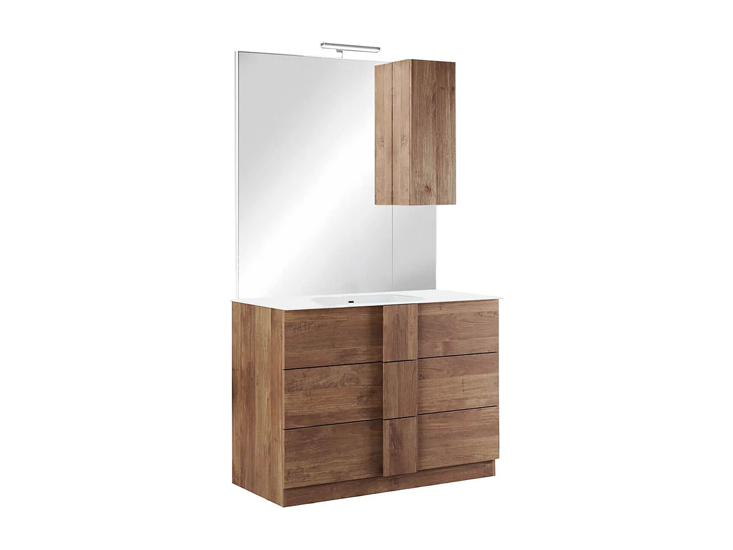 Meuble Vasque 101cm 3 tiroirs + Miroir aspect bois finition Mercure - ZEUS