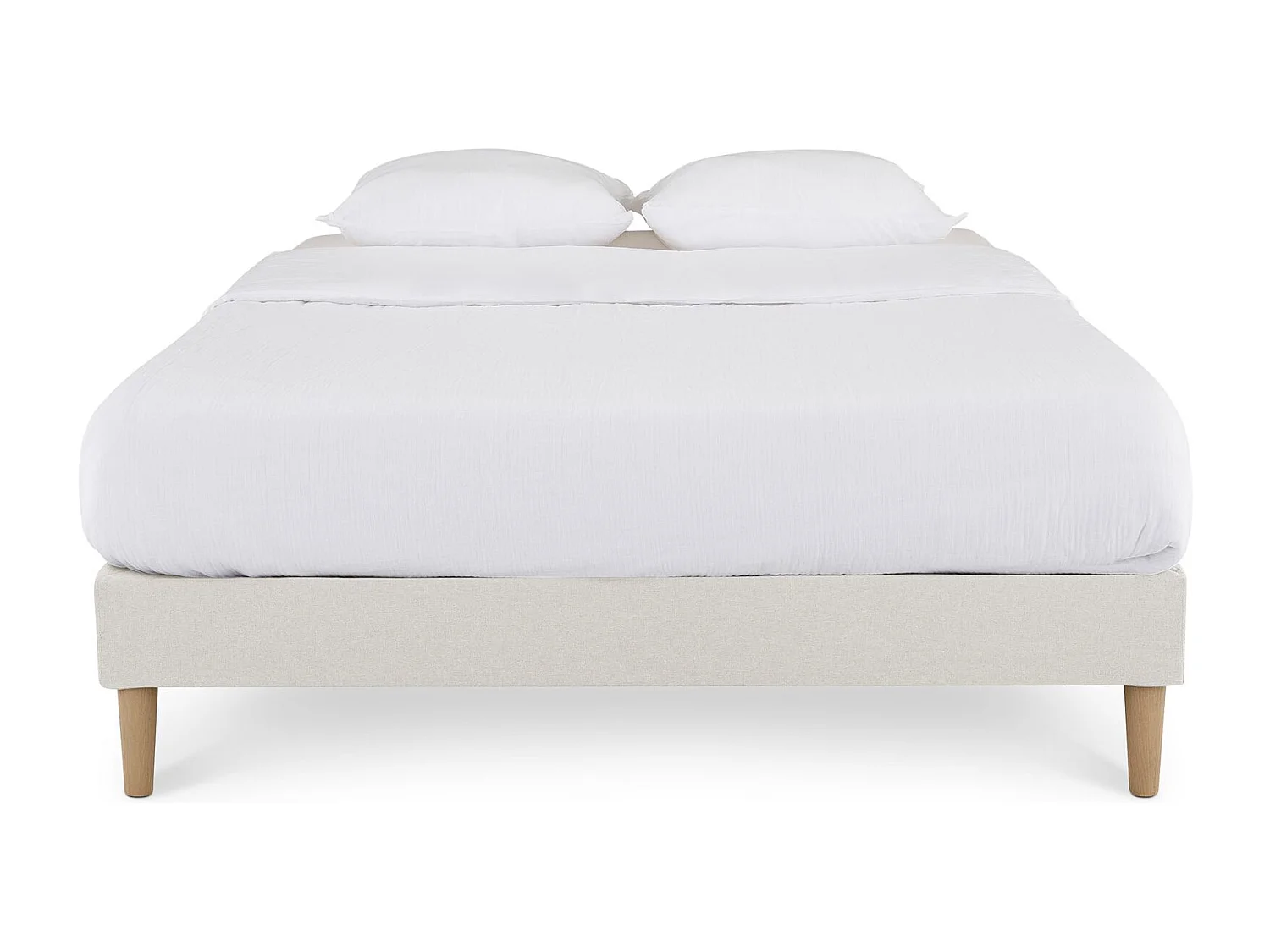 Sommier tapissier BREST 160 x 200 cm structure en bois et revêtement en tissu blanc crème, cadre de lit avec pieds