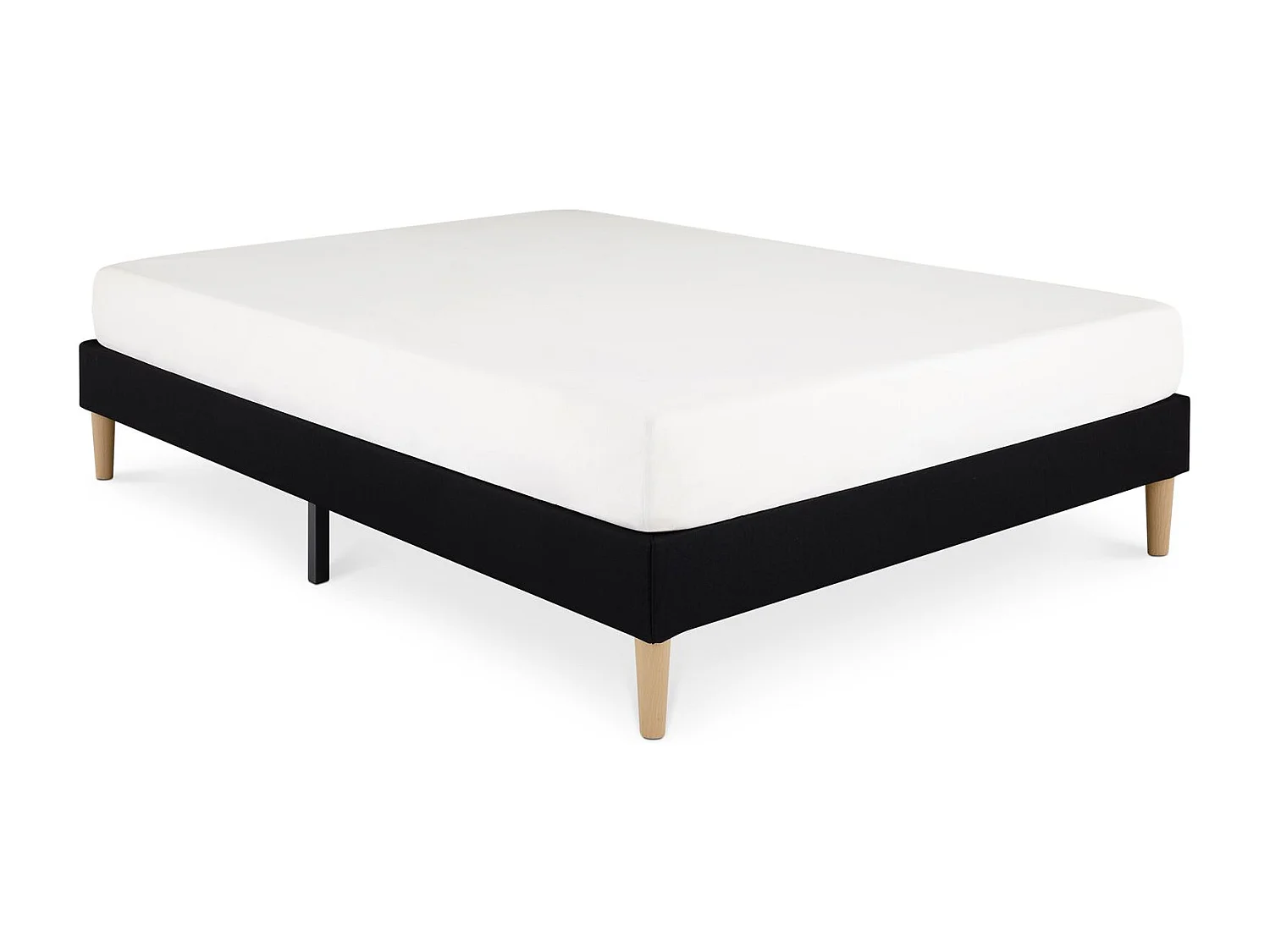 Sommier tapissier BREST 160 x 200 cm structure en bois et revêtement en tissu noir, cadre de lit avec pieds