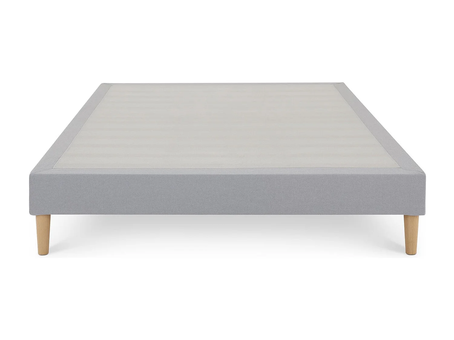 Sommier tapissier QUIMPER 140 x 190 cm structure en bois et revêtement en tissu gris, cadre de lit avec pieds