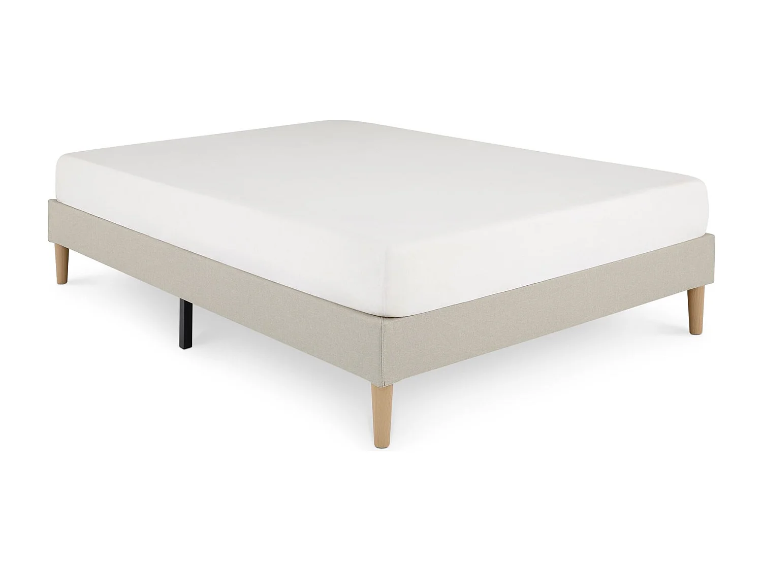 Sommier tapissier VANNES 120 x 190 cm structure en bois et revêtement en tissu beige, cadre de lit avec pieds et sommier