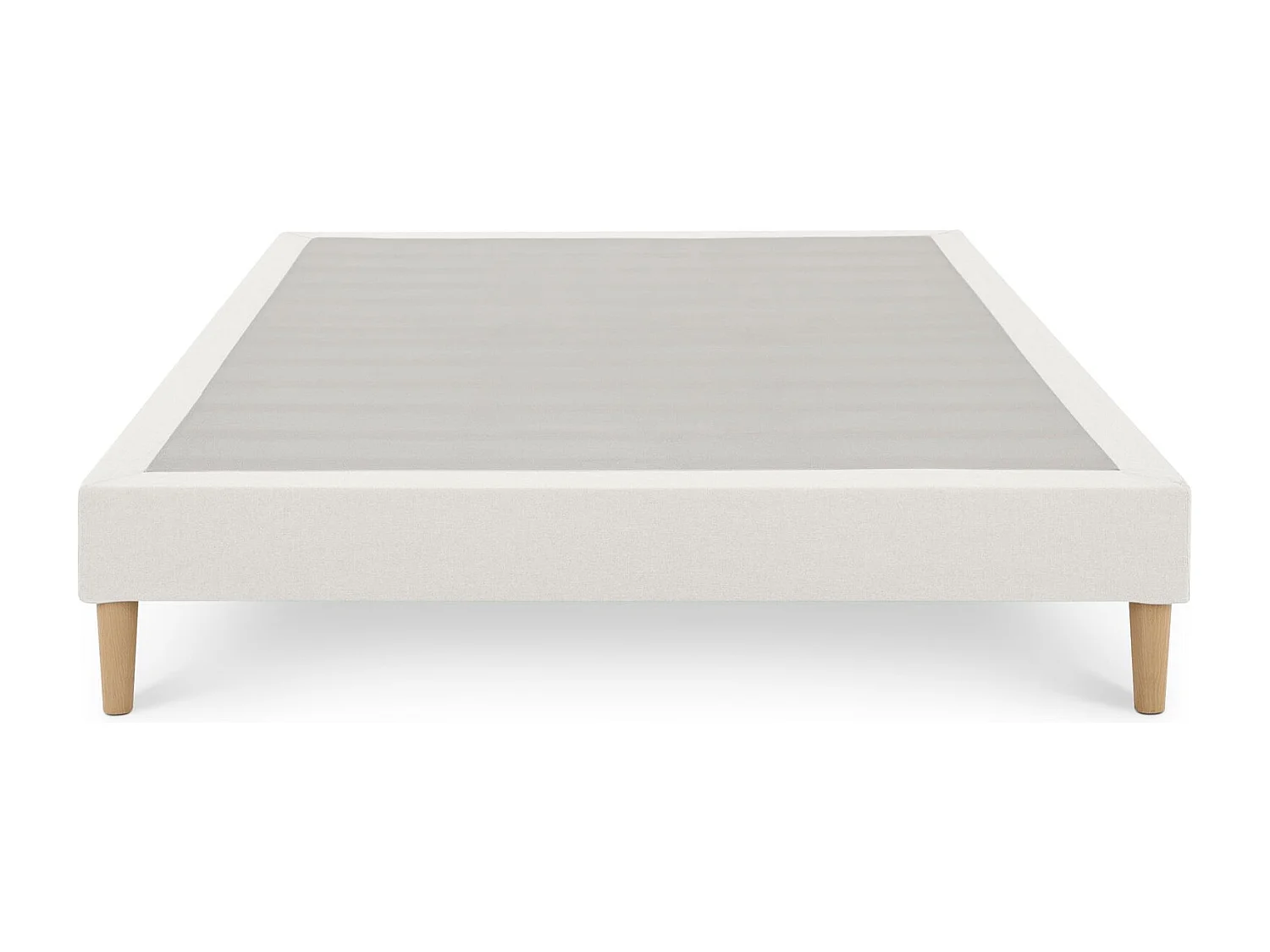 Sommier tapissier VANNES 120 x 190 cm structure en bois et revêtement en tissu blanc crème, cadre de lit avec pieds et sommier