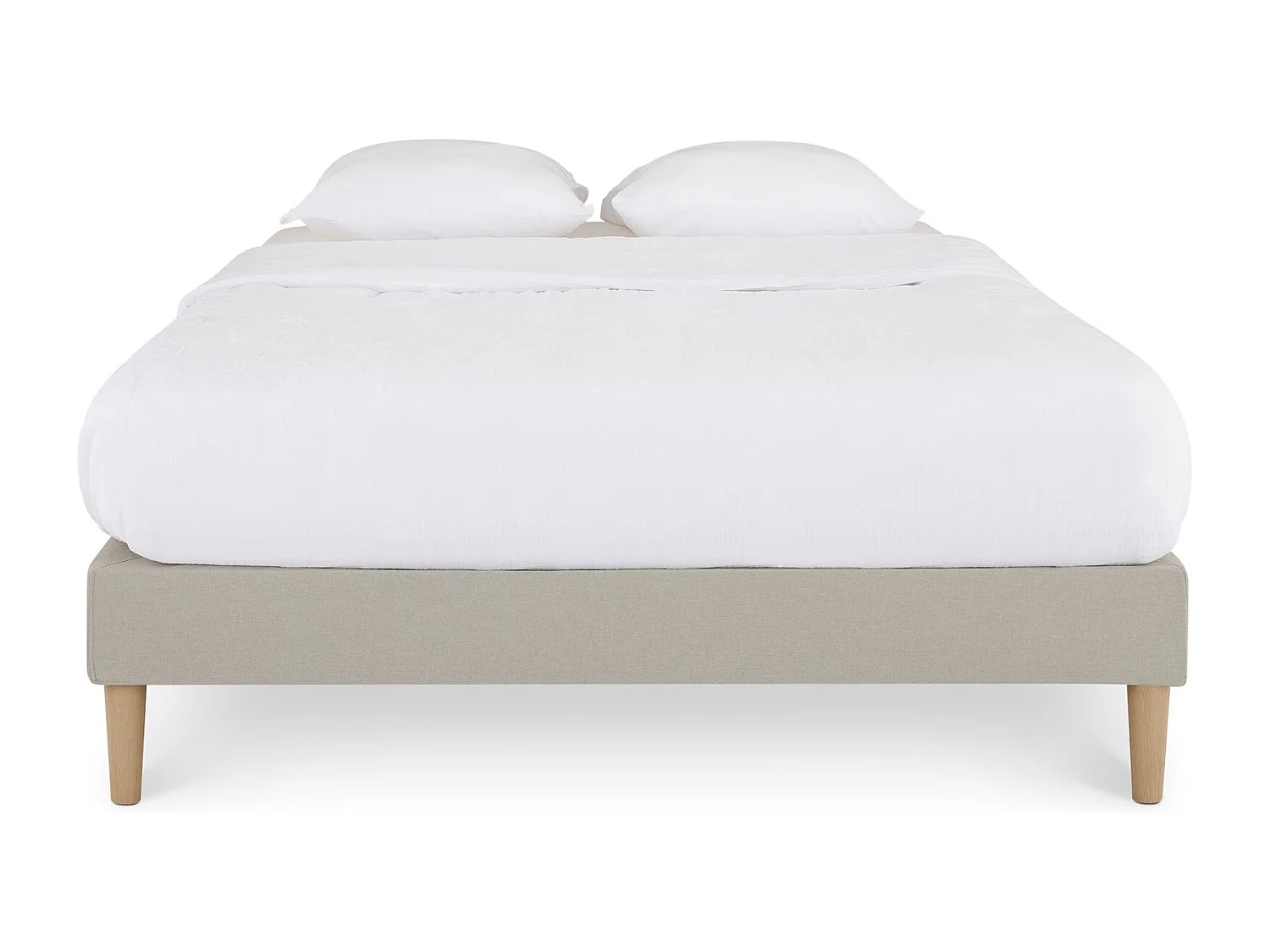 Sommier tapissier BREST 160 x 200 cm structure en bois et revêtement en tissu beige, cadre de lit avec pieds