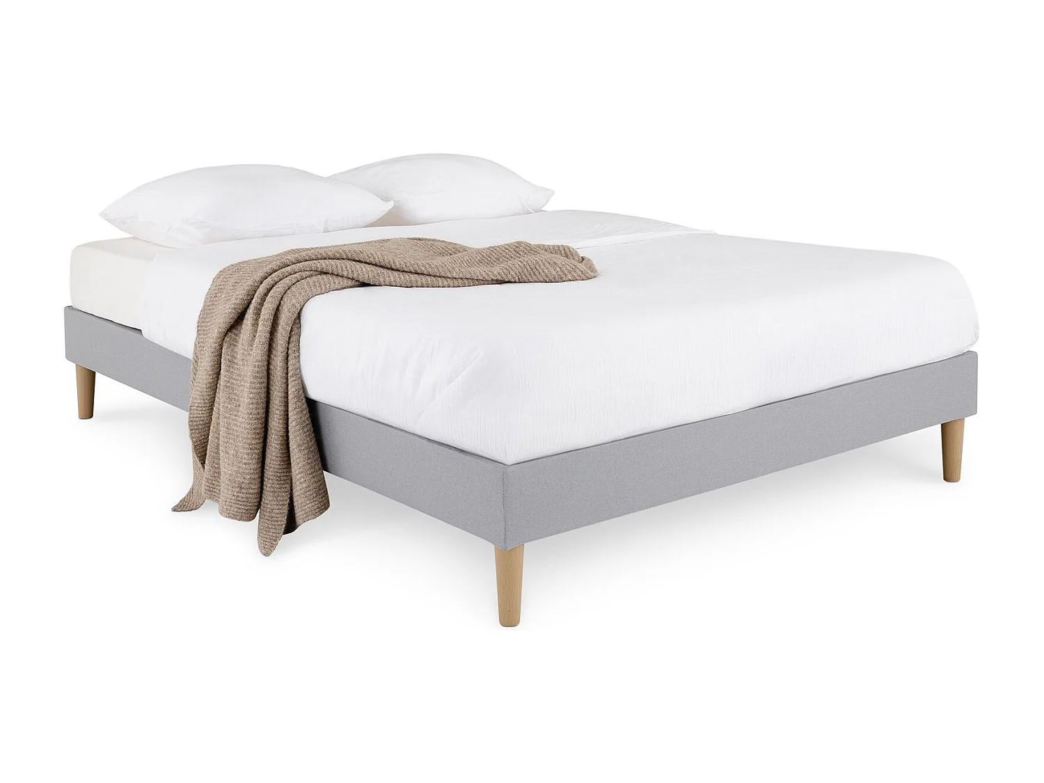Sommier tapissier VANNES 120 x 190 cm structure en bois et revêtement en tissu gris, cadre de lit avec pieds et sommier