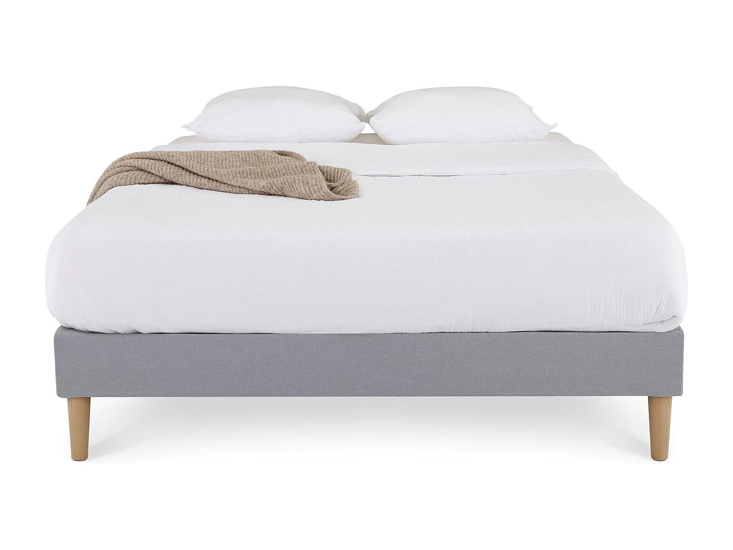 Sommier tapissier VANNES 120 x 190 cm structure en bois et revêtement en tissu gris, cadre de lit avec pieds et sommier