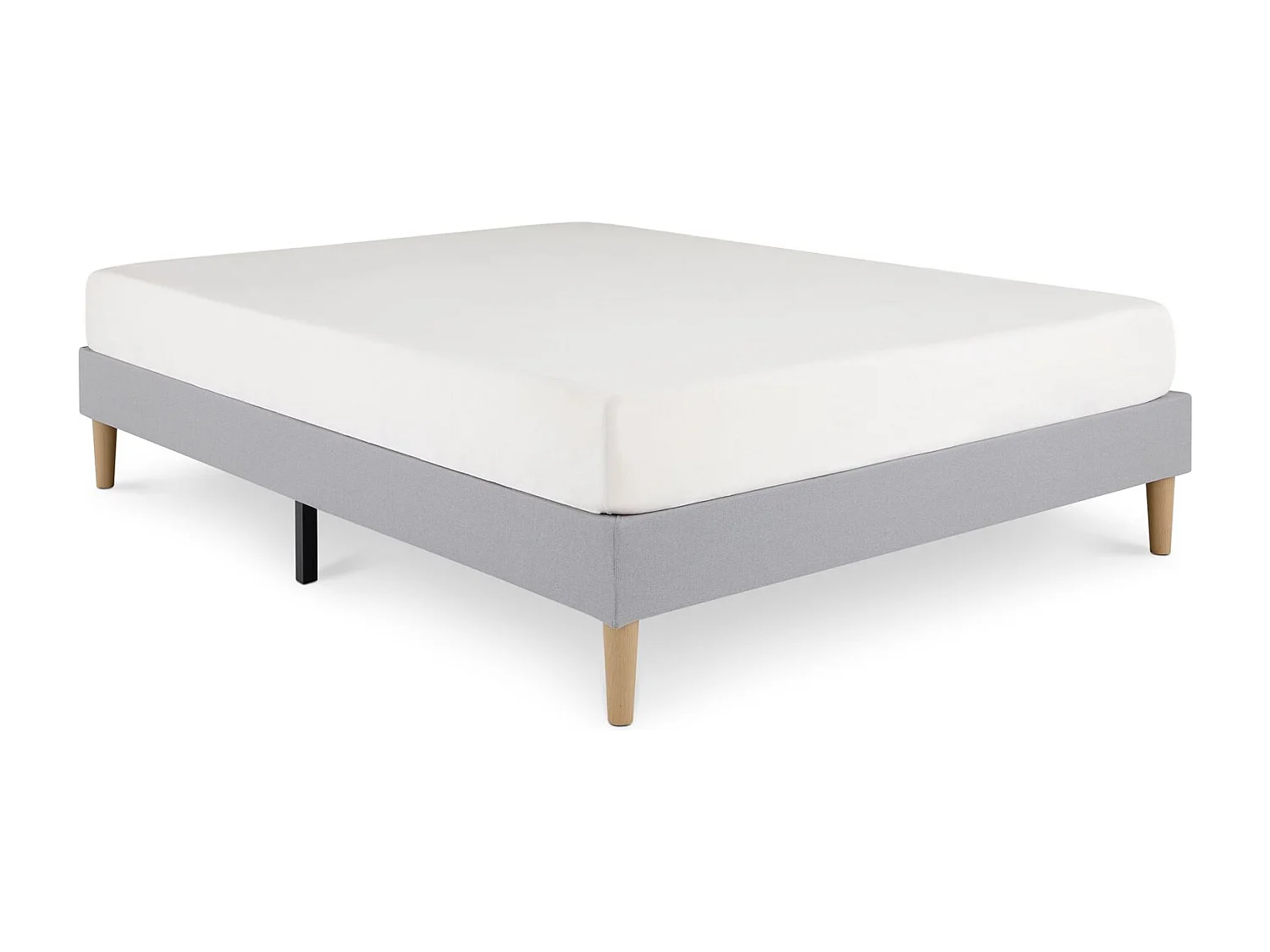 Sommier tapissier VANNES 120 x 190 cm structure en bois et revêtement en tissu gris, cadre de lit avec pieds et sommier