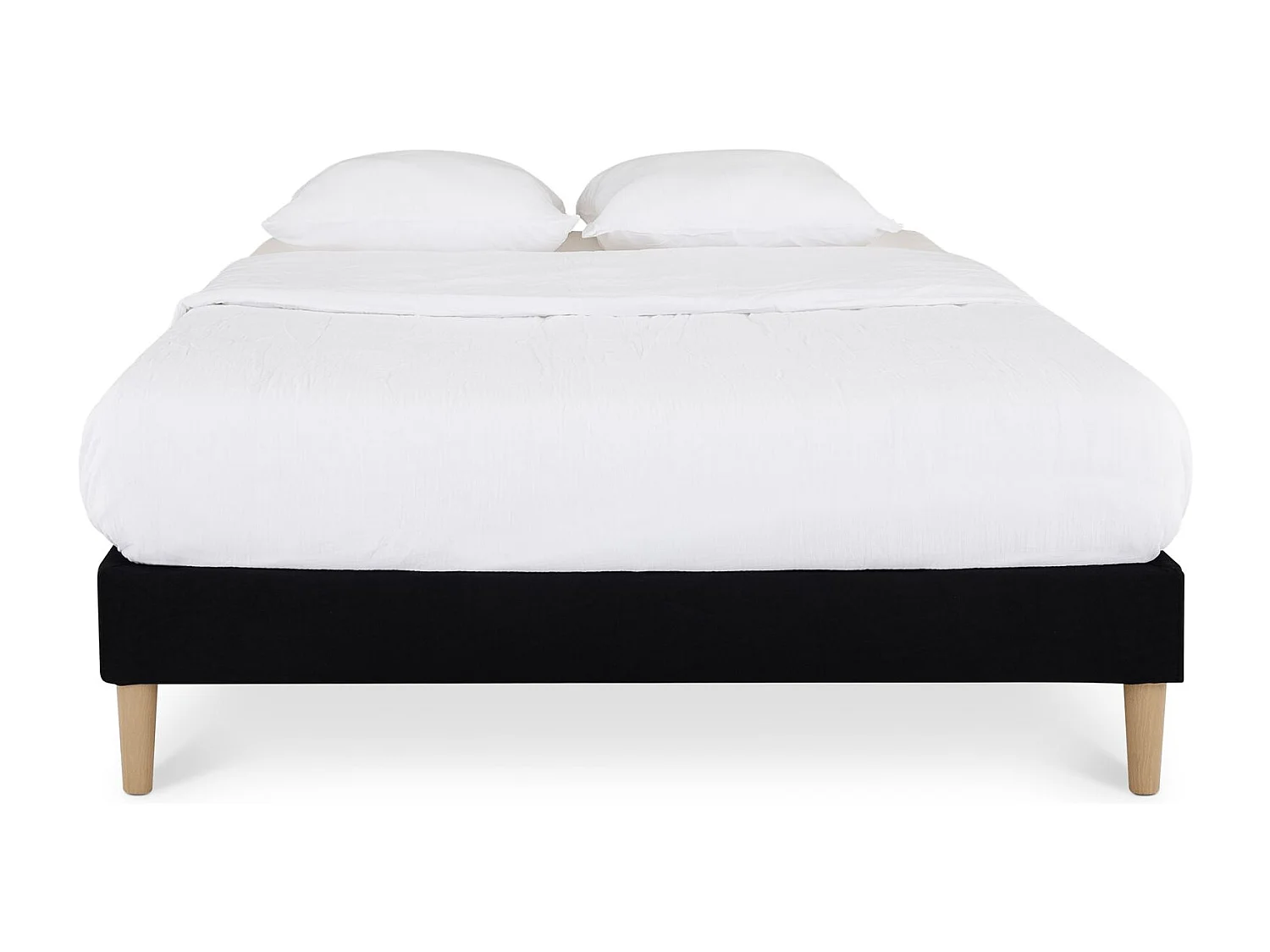 Sommier tapissier VANNES 120 x 190 cm structure en bois et revêtement en tissu noir, cadre de lit avec pieds et sommier