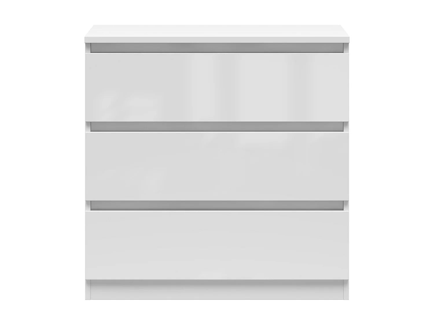 Commode meuble de rangement à 3 tiroirs coloris Blanc brillant - Longueur 75 x Profondeur 45 x Hauteur 75,5 cm