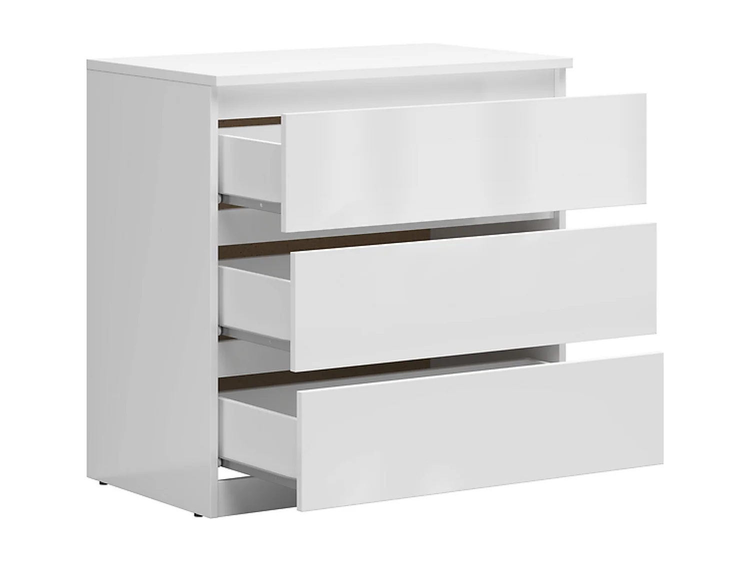 Commode meuble de rangement à 3 tiroirs coloris Blanc brillant - Longueur 75 x Profondeur 45 x Hauteur 75,5 cm