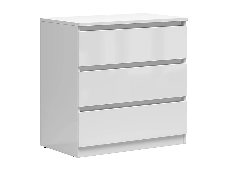 Commode meuble de rangement à 3 tiroirs coloris Blanc brillant - Longueur 75 x Profondeur 45 x Hauteur 75,5 cm