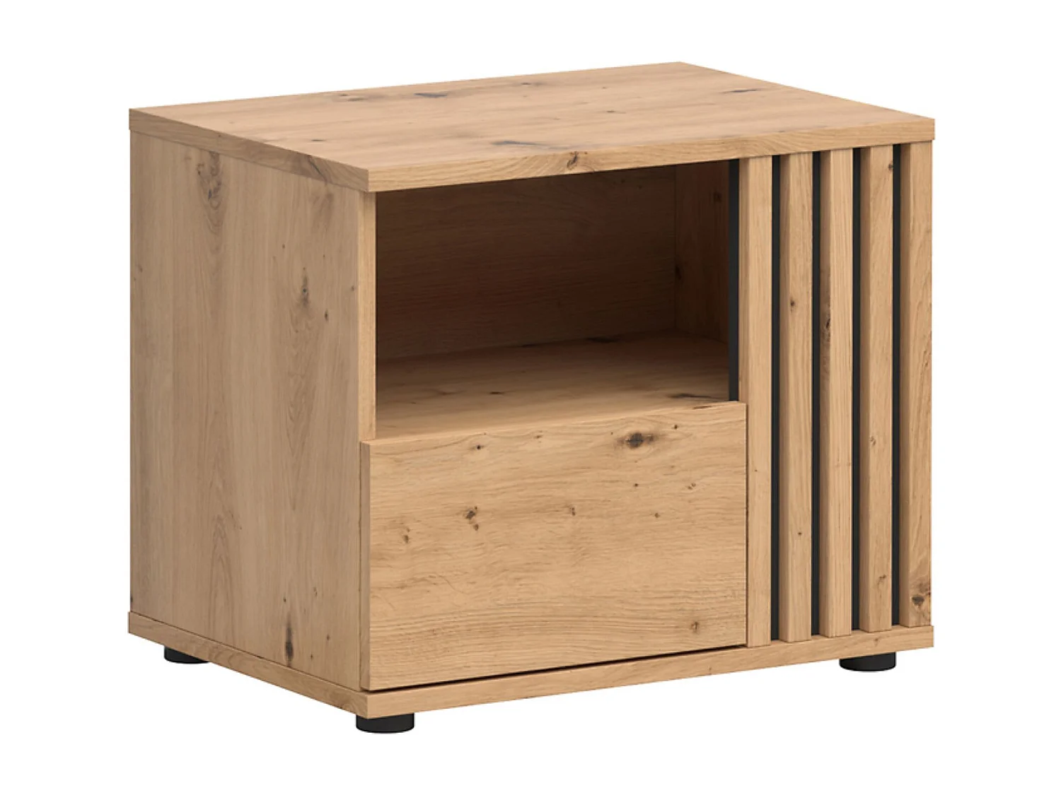 Table de chevet table de nuit à lamelles avec 1 tiroir,coloris Chêne artisan - Longueur 55 x Profondeur 40 x Hauteur 46,5 cm