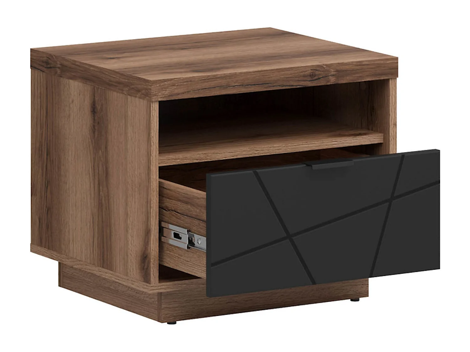 Table de chevet Table de nuit avec tiroir,coloris Chêne delano / Noir mat - Longueur 50 x Profondeur 42,5 x Hauteur 42,5 cm