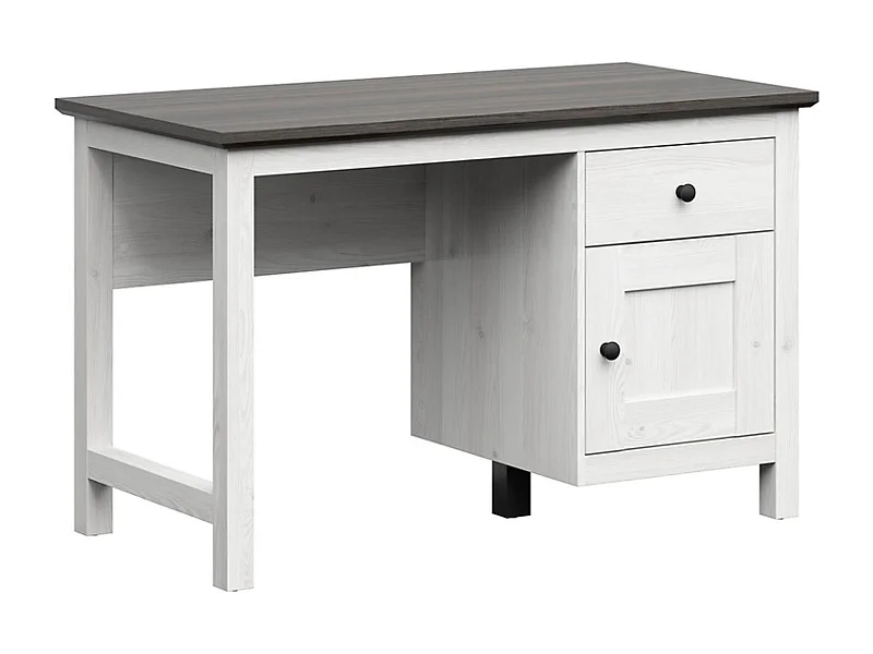 Bureau avec portes et tiroir coloris Gris Mélèze clair / Pin larico - Longueur 120 x Profondeur 60 x Hauteur 75 cm