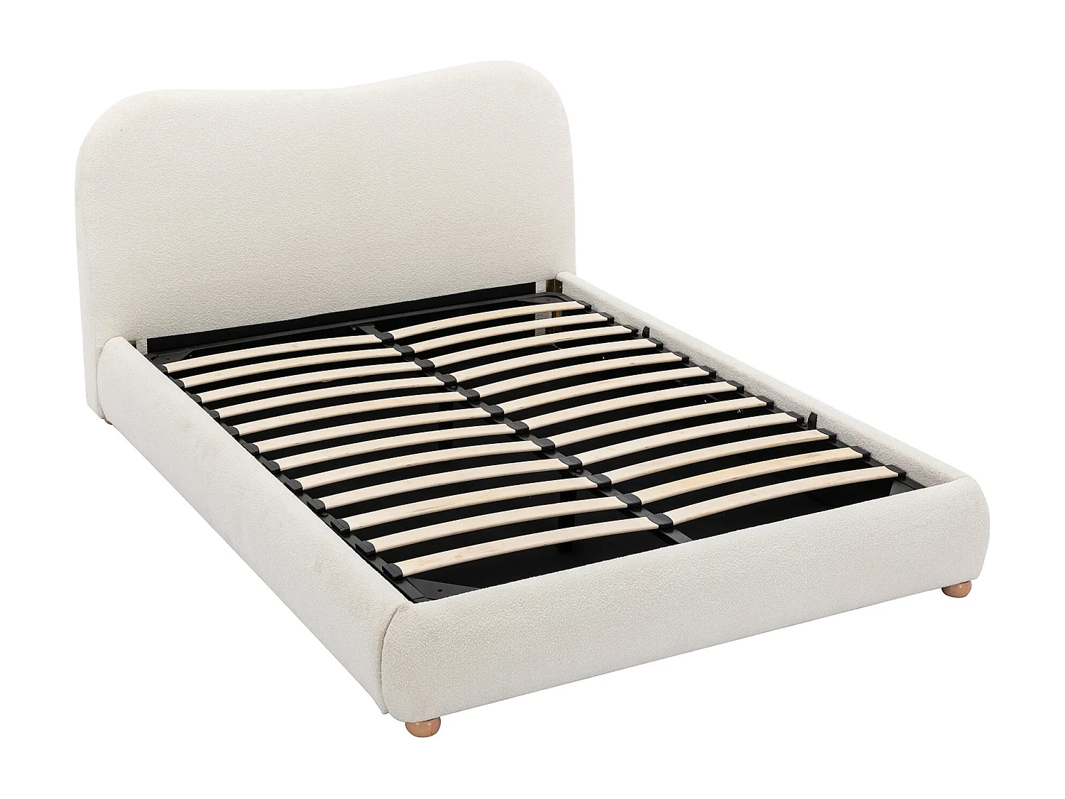 Lit coffre 140 x 200 cm - Tissu bouclette - Blanc - VANARI